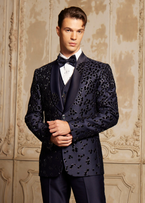 Classic Black Terry Rayon Tuxedo Suit for Men