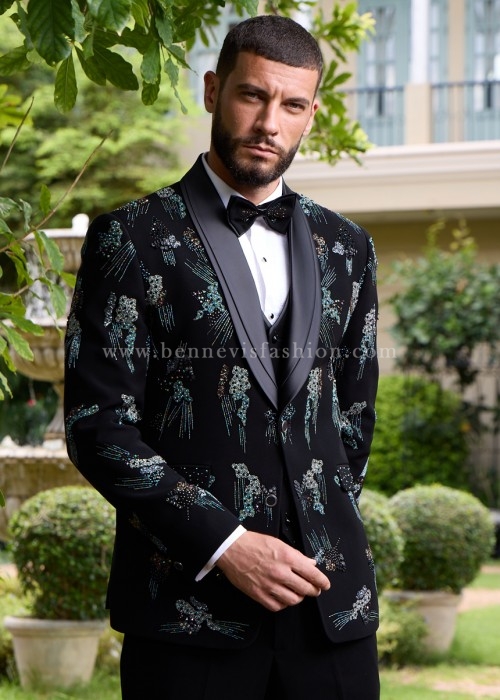 Midnight Black Luxe Hand-Embellished Tuxedo for Men