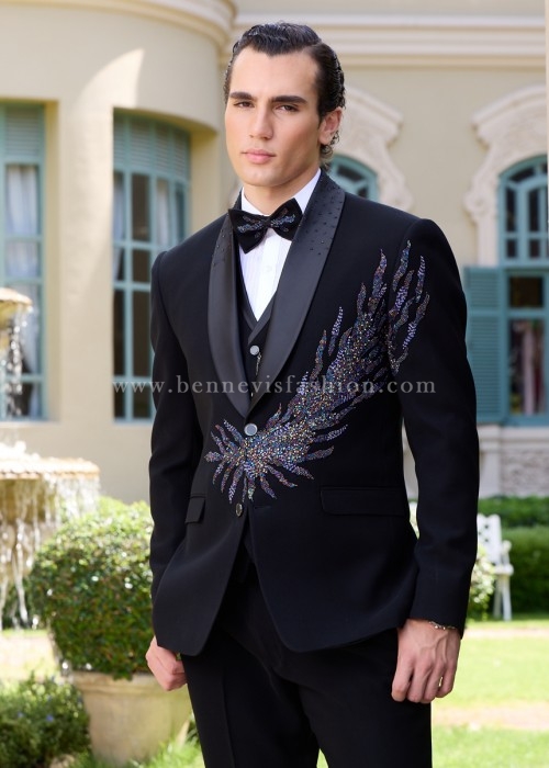 Black Velvet Opulent Hand-Embroidered Tuxedo for Men