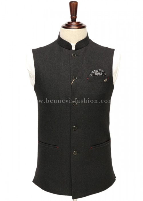Black Classic Jute Waistcoat for Men 