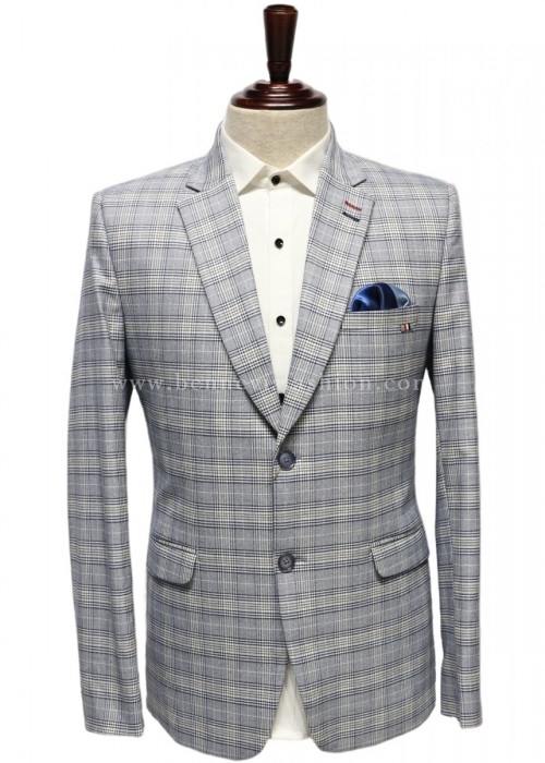 Light Grey Look Prince of Wales Plaid Blazer for Men