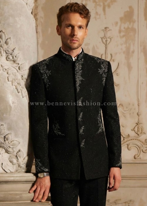 Regal Black Honeycomb Jodhpuri with Zardozi Detailing for Men