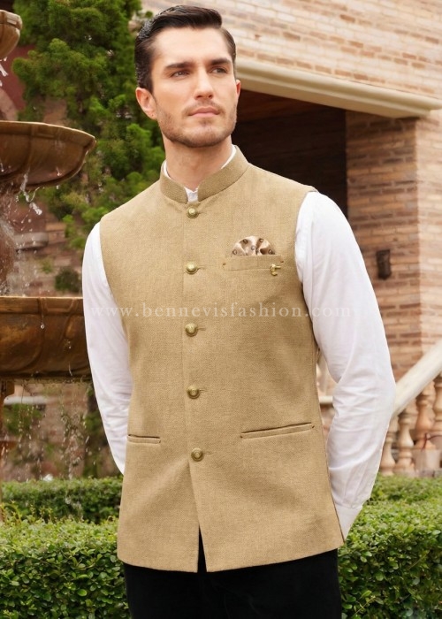 Fawn Classic Jute Bandhgala Waistcoat for Men