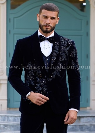 Luxury Midnight Velvet Tuxedo with Embellishment for Men