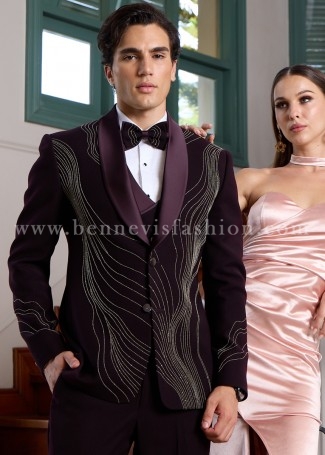 The Red Wine Japanese Embroidered Tuxedo for Men