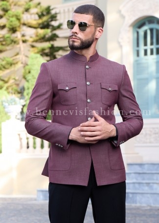 Modern Maroon Structured Hunter Jacket for Men