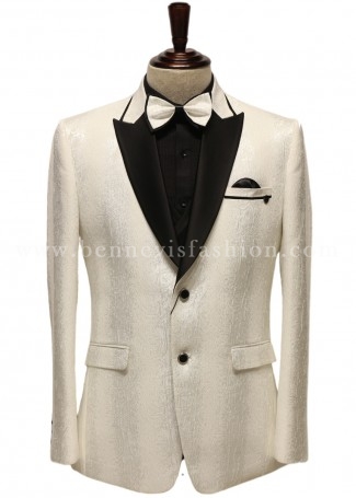 White Jacquard Opulent Finish Tuxedo Suit for Men