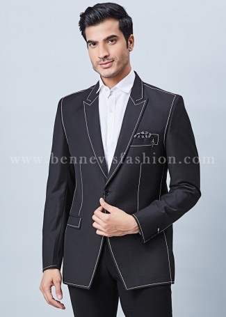 Black Saddle Stitch Blazer for Men