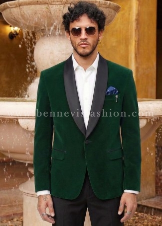 Green Velvet Tuxedo Blazer for Men