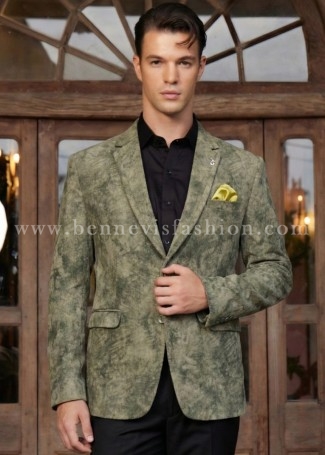 Olive-Sage Corduroy-Textured Blazer for Men