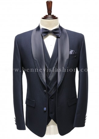 Blue Embellished Shawl Lapel  Multi layer Tuxedo Suit for Men