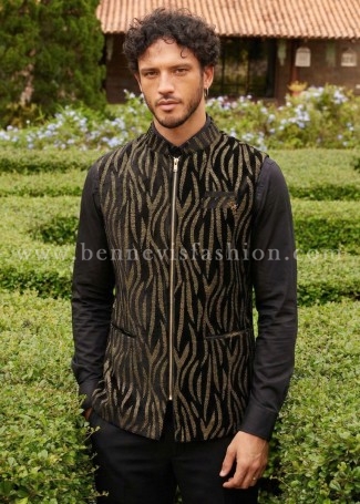 Black Abstract Zipper Waistcoat for Men [Bomber Jacket] 