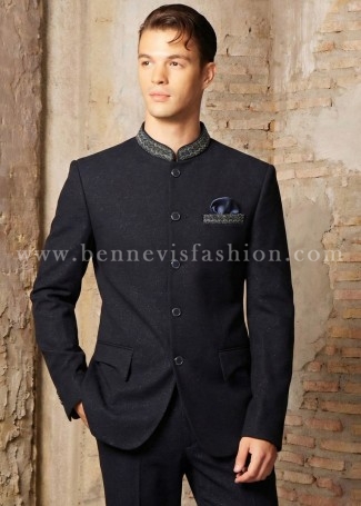 Blue Shimmer-Textured Embellished Jodhpuri Suit for Men